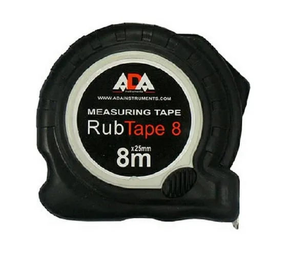 Рулетка ударопрочная ADA RubTape 8 с полимерным покрытием ленты (сталь, с двумя СТОПами, 8 м)