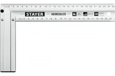 Угольник 250 мм жесткий столярный с усиленным алюминиевым полотном STAYER HERCULES 3432-25
