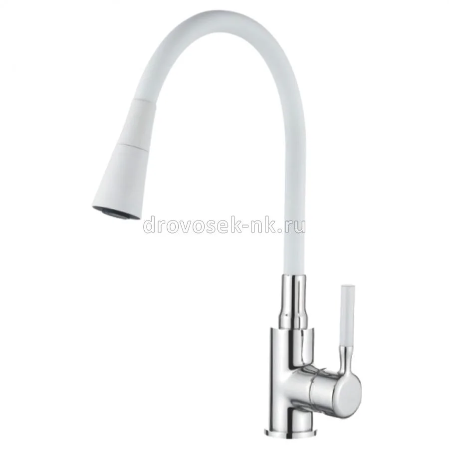 Смеситель д/кухни с силикон. изливом, белый+хром LEDEME L4199-3