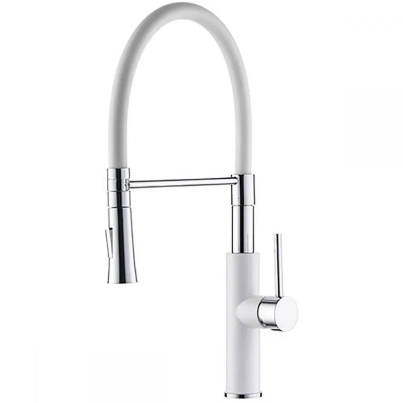 Смеситель для кухни белый корпус и излив LEDEME L4097W-3