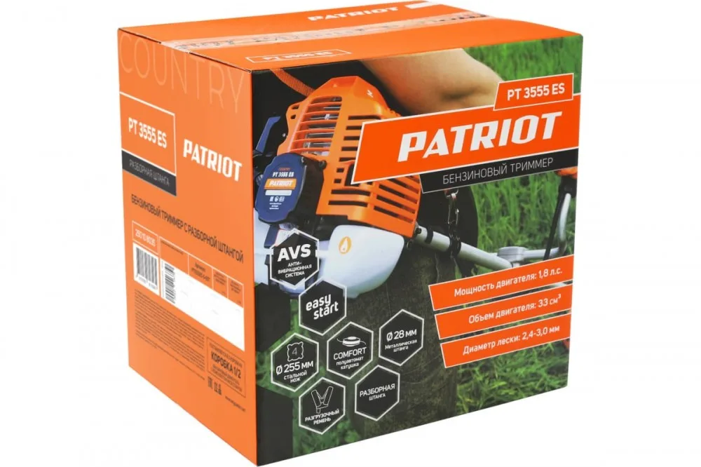 Бензотриммер PATRIOT PT 3555ES (разборная штанга, 1,8л/с диск-леска , 1,2кВт) 250108035