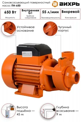 Насос поверхностный Вихрь ПН-650 68/4/5