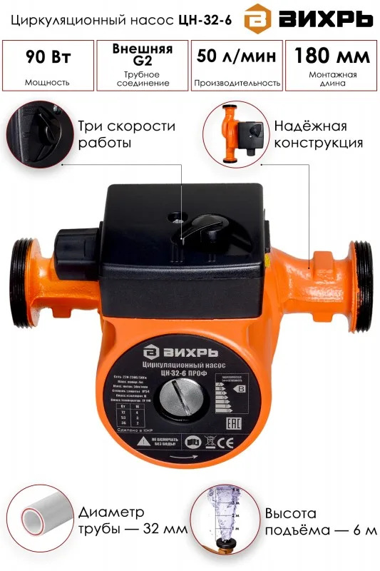 Насос циркуляционный Вихрь ЦН-32-6 68/7/4