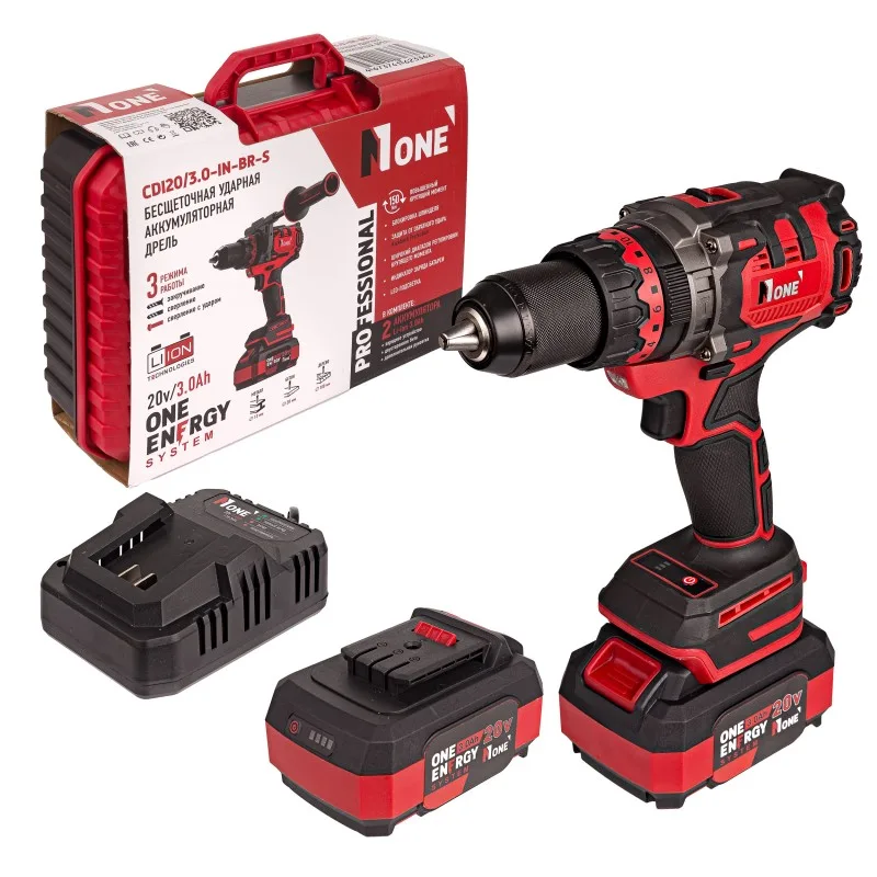 Дрель акк Number One CDI 20/3.0-IN-BR-S (20V,3,0A/h,150Hm,2 акк,2 скор,3реж,защ.от ОБРАТНОГО удара