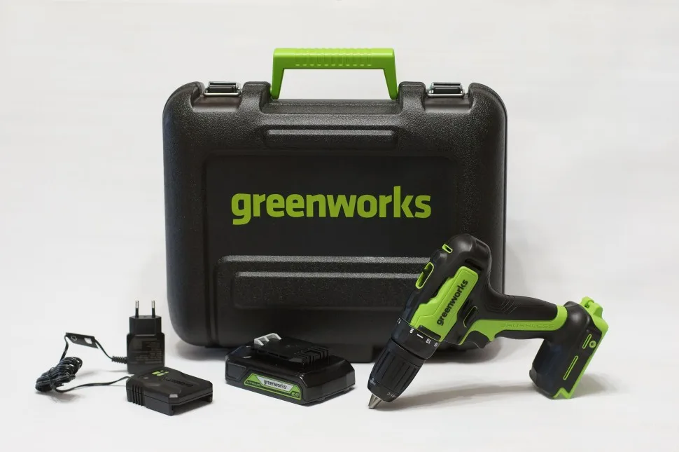 Дрель аккумуляторная GreenWorks GD24DD35K2 (24V,1*2Ач и ЗУ в кейсе) 3704007UA