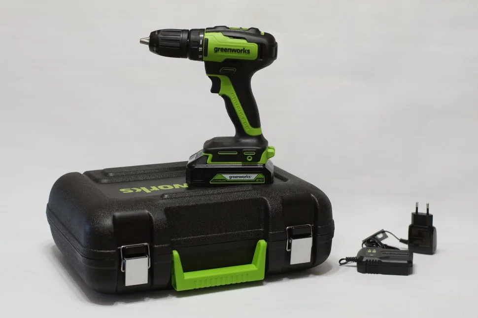 Дрель аккумуляторная GreenWorks GD24DD35K2 (24V,1*2Ач и ЗУ в кейсе) 3704007UA