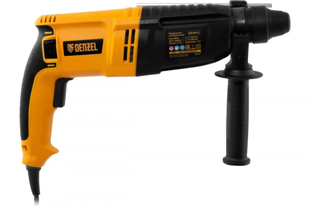 Перфоратор электрический Denzel RHH-800-26 (SDS-plus, 800 Вт, 3 Дж, 3 плюс 1 реж.) 26607