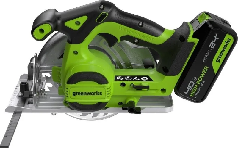 Пила циркулярная аккум. Greenworks GD24CS165 (24V, 4800об/мин, 57мм, 1АКБ*4А и ЗУ, кор) 1501607CUB