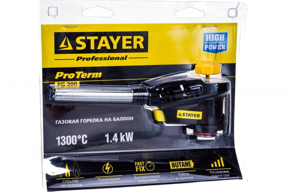 Горелка газовая на баллон пьезоподжиг ProTerm 1300С STAYER PROFI 55582