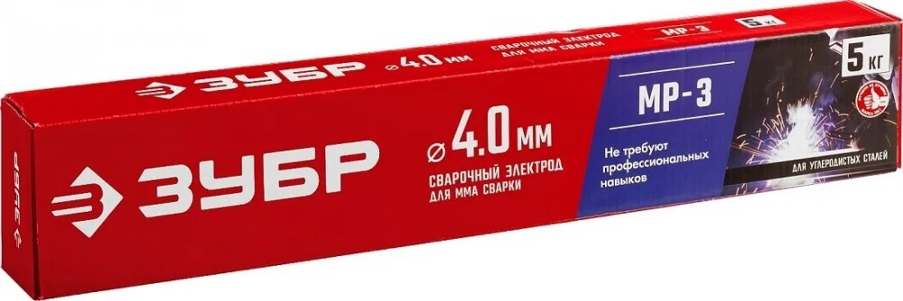 Электрод МР-3 с рутиловым покрытием, для ММА сварки, d 4,0*450мм (5кг) ЗУБР 40015-4.0