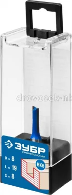 Фреза ЗУБР пазовая прямая D-8,дл-19мм,хв.-8мм 28753-8-19