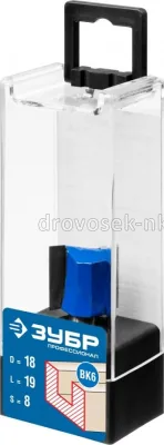 Фреза ЗУБР пазовая прямая D-18,дл-19мм,хв.-8мм 28753-18-19
