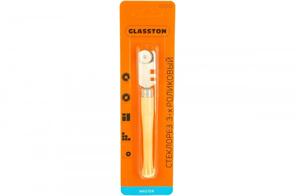 Стеклорез деревянная рукоятка, 3-х роликовый Glasston Master Россия 46-3-006/87217
