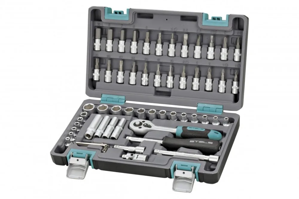 Набор инструментов 1/2", 1/4", CrV, пластиковый кейс 76 предметов STELS 14101