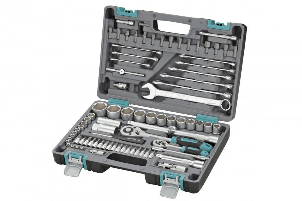 Набор инструментов 1/2, 1/4", CrV, 82 предмета, кейс STELS 14105
