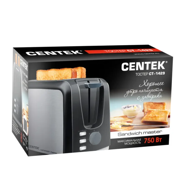 Тостер Centek CT-1429 (Black/SS) 750Вт