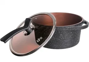 Кастрюля LARA серия Orlean 20см, 2.6л, мрамор, Bronze, капс. индукционное дно, крышка LR02-231