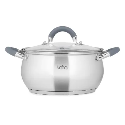 Кастрюля LARA (нерж) серия BELL 24*13,5см, 6,1л, капс. инд дно, силик. ручка, стекл. крышка LR02-484