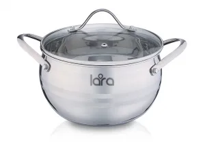 Кастрюля LARA (нерж) серия APPLE 18*10,5см,2.8л,стал.ручки,капсулир индукц дно,крышка стекло LR02-32