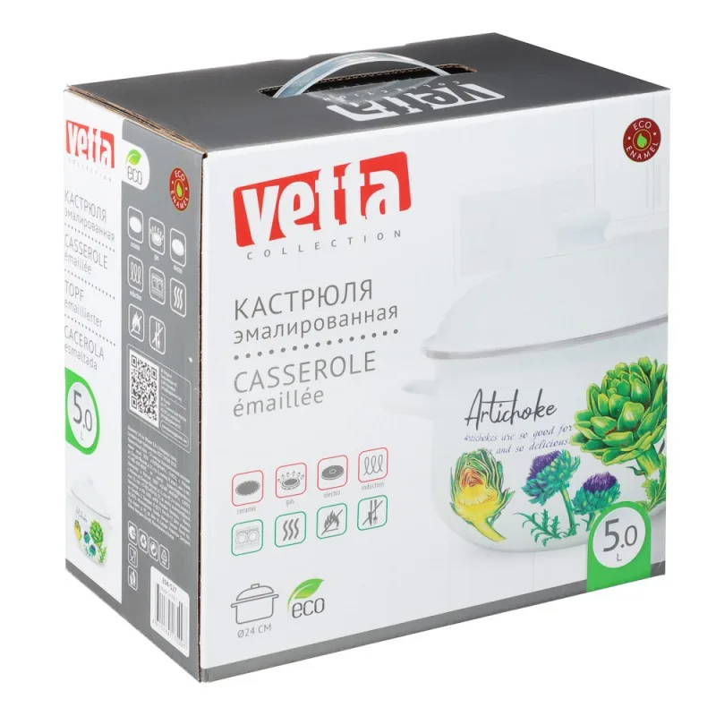 Кастрюля эмалированная, 24см, 5,0л, индукция VETTA Артишок 894-527