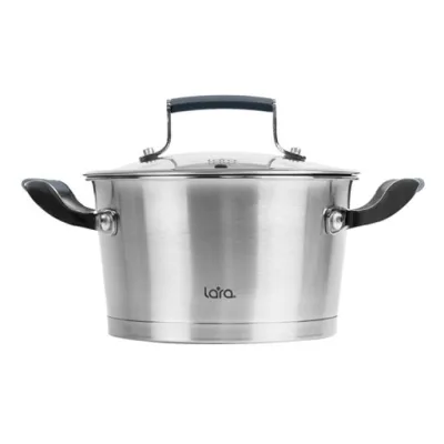 Кастрюля LARA (нерж) LR02-278 ВЕНЕРА 16*9см 1.6л, капсулированное индукционное дно, стекл. крышка