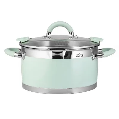 Кастрюля LARA (нерж) MINT 26*14см, 7,2л, носик, индукционное дно, крышка с бортом LR02-545