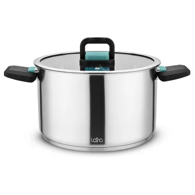 Кастрюля LARA (нерж) ИЗУМРУД 18см, 2.8л, 5-слойное капсул. индукц. дно, складные ручки LR02-242