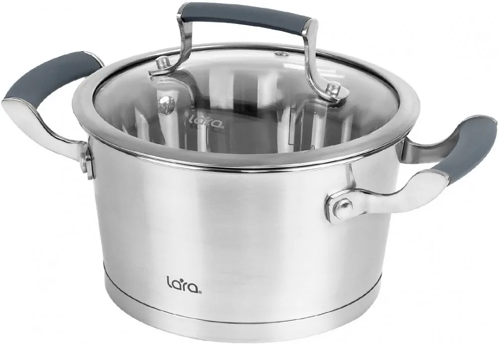 Кастрюля LARA (нерж) LR02-281 ВЕНЕРА 24*13см 5.5л, капсулированное индукционное дно, стекл. крышка