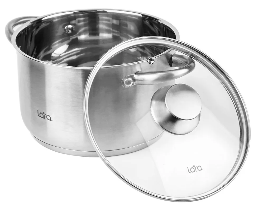 Кастрюля LARA (нерж) LR02-270 АФИНА 24*14,5см 6.5л, капсулированное индукционное дно, стекл. крышка