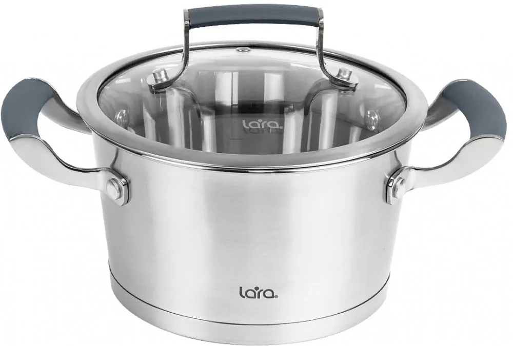 Кастрюля LARA (нерж) LR02-280 ВЕНЕРА 20*11см 3.1л, капсулированное индукционное дно, стекл. крышка