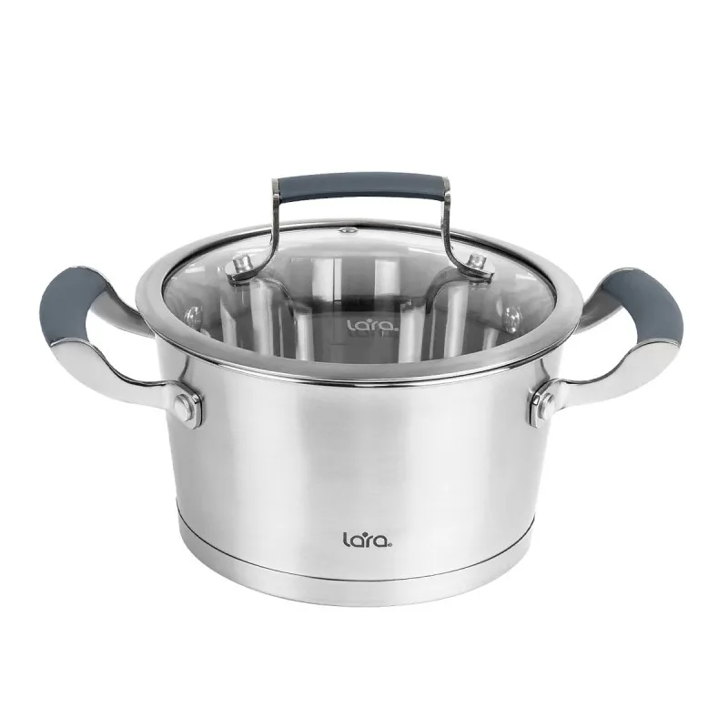 Кастрюля LARA (нерж) LR02-279 ВЕНЕРА 18*10см 2.4л, капсулированное индукционное дно, стекл. крышка