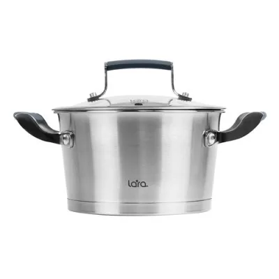 Кастрюля LARA (нерж) LR02-279 ВЕНЕРА 18*10см 2.4л, капсулированное индукционное дно, стекл. крышка
