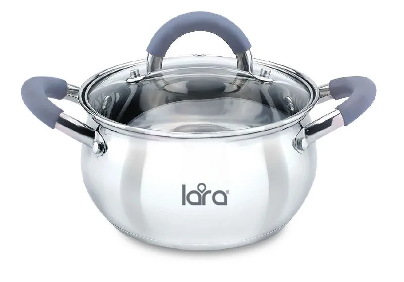 Кастрюля LARA (нерж) LR02-481 серия BELL 18*10,5см, 2,6л, капс. инд дно, силик. ручка, стекл. крышка