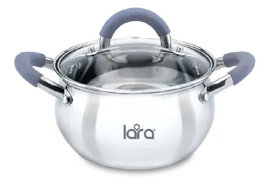 Кастрюля LARA (нерж) LR02-481 серия BELL 18*10,5см, 2,6л, капс. инд дно, силик. ручка, стекл. крышка