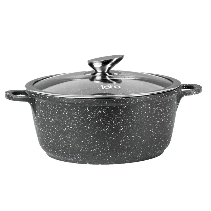 Кастрюля LARA серия Rio 30см, 7.3л, мрамор, капсулированное индукционное дно, крышка LR02-207