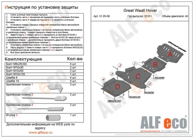 ALF3106st Защита редуктора перед. моста Great Wall Hover V-все (2006-2010-2014-)/Wingle 5 (2011-) V-2.2/Haval H5 (2020-2021) V-2.0 штамповка (сталь 1,5мм) Альфеко