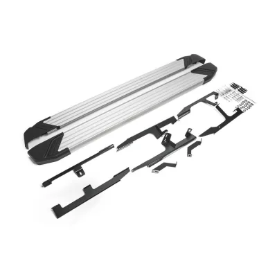 Порог-площадка "Silver" F193AL + комплект крепежа, RIVAL, Audi Q7 2015-2020-