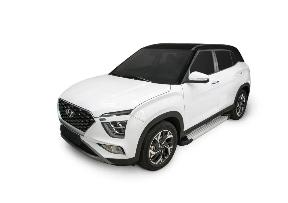 Порог-площадка "Silver" F173AL + комплект крепежа, RIVAL, Hyundai Creta 2021-
