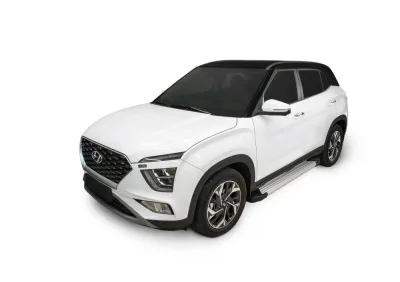 Порог-площадка "Silver" F173AL + комплект крепежа, RIVAL, Hyundai Creta 2021-