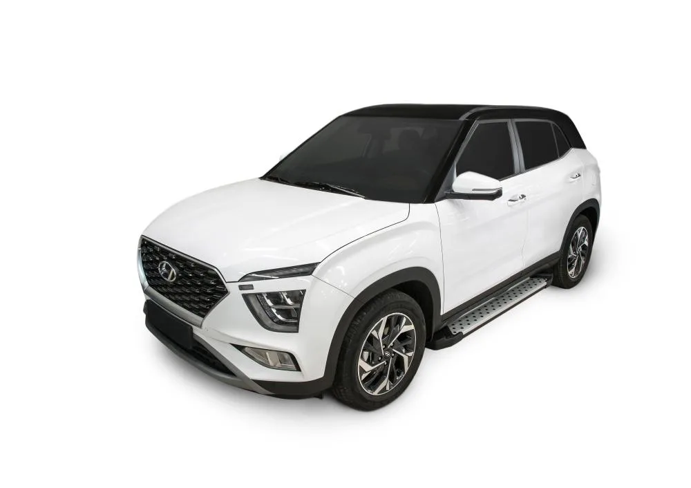 Порог-площадка "Bmw-Style" D173AL + комплект крепежа, RIVAL, Hyundai Creta 2021-