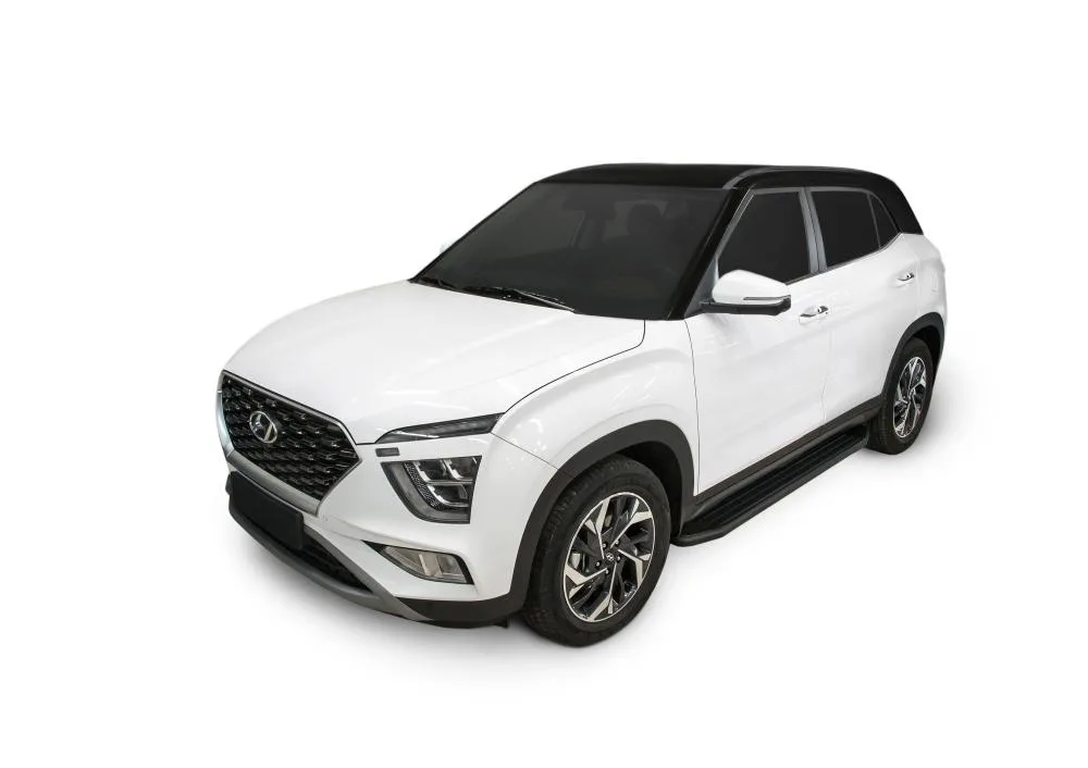 Порог-площадка "Premium-Black" A173ALB + комплект крепежа, RIVAL, Hyundai Creta 2021-