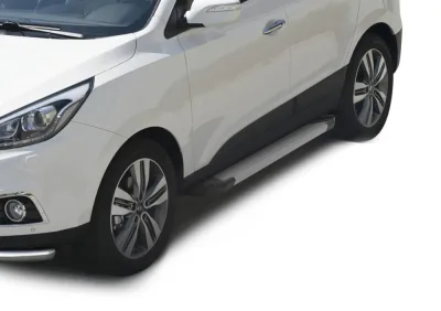 Порог-площадка "Silver" F173AL + комплект крепежа, RIVAL, Hyundai ix35 2010-2013-2015 / Kia Sportage 2010-