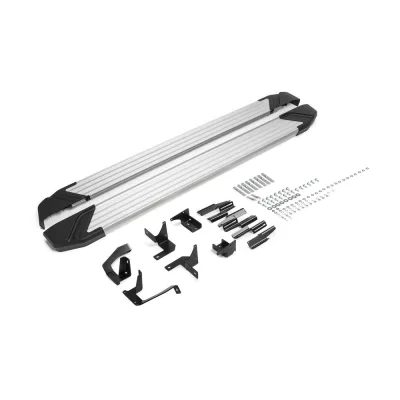 Порог-площадка "Silver" F180AL + комплект крепежа, RIVAL, Hyundai Santa Fe 2021-