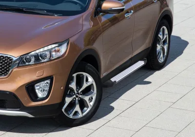 Порог-площадка "Silver" F180AL + комплект крепежа, RIVAL, Kia Sorento Prime 2015-2017