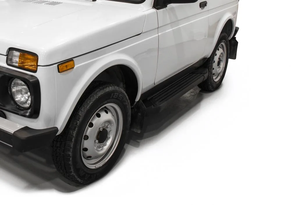Порог-площадка "Black" F128ALB + комплект крепежа, RIVAL,Lada 4x4 1993-