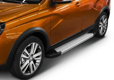 Порог-площадка "Silver" F180AL + комплект крепежа, RIVAL, Lada Vesta SW Cross 2017-