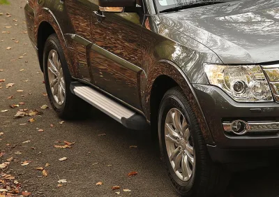 Порог-площадка "Silver" F173AL + комплект крепежа, RIVAL, Mitsubishi Pajero IV 2006-2011-2014-