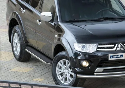 Порог-площадка "Premium" A173ALP + комплект крепежа, RIVAL, Mitsubishi Pajero Sport 2008-2013-2016