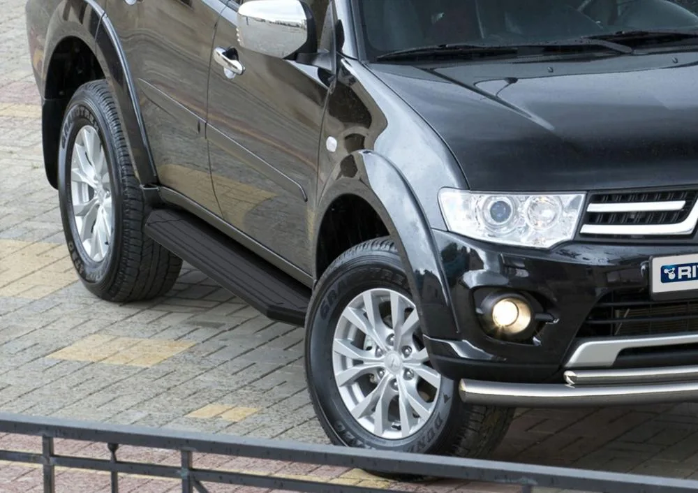 Порог-площадка "Premium-Black" A173ALB + комплект крепежа, RIVAL, Mitsubishi Pajero Sport 2008-2013-2016