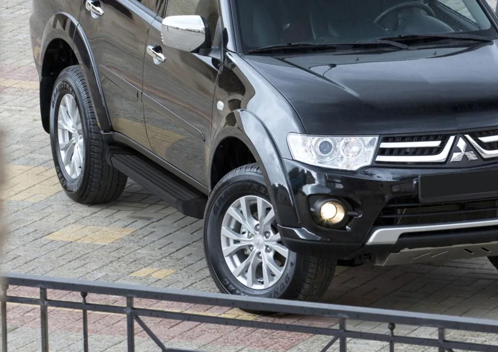 Порог-площадка "Black" F173ALB + комплект крепежа, RIVAL, Mitsubishi Pajero Sport 2008-2013-2016